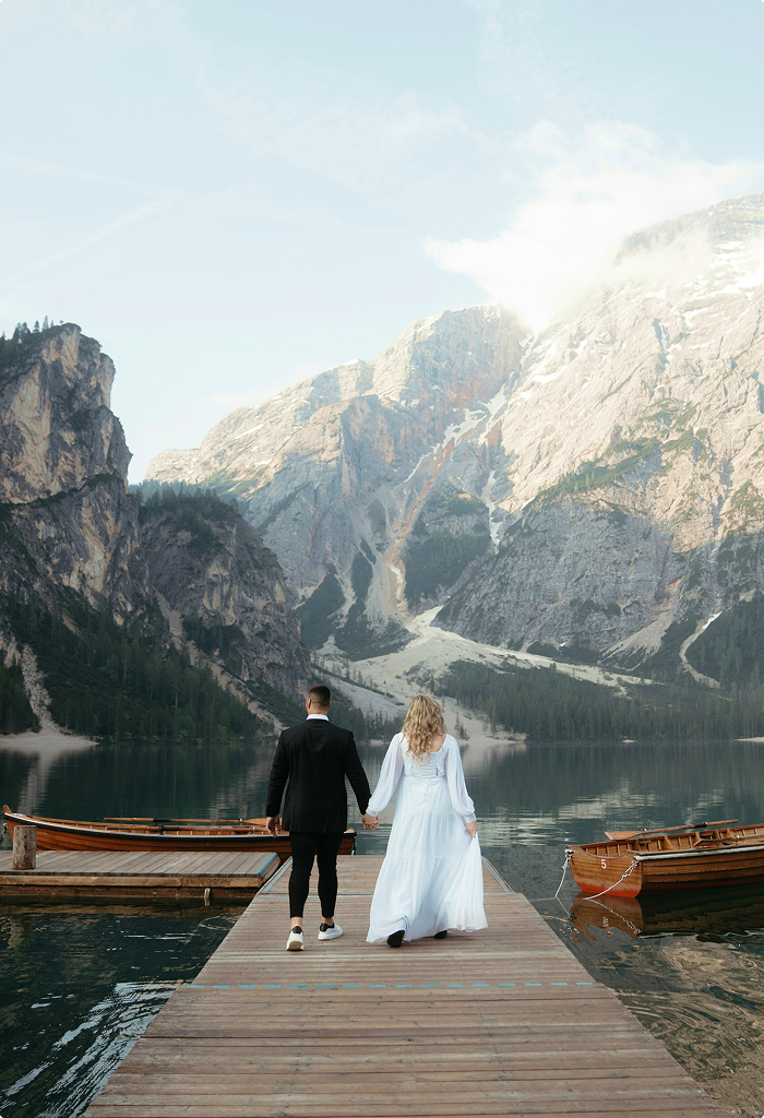 Wedding couple on dock